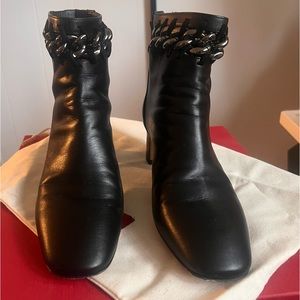 Valentino Whipstitch Chain Block Heel Ankle Booties